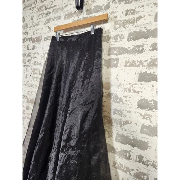 Vintage Y2K 90s Tafetta Maxi Skirt Size 12 Black Tulle Lined Whimsigoth Prom - Picture 5 of 16